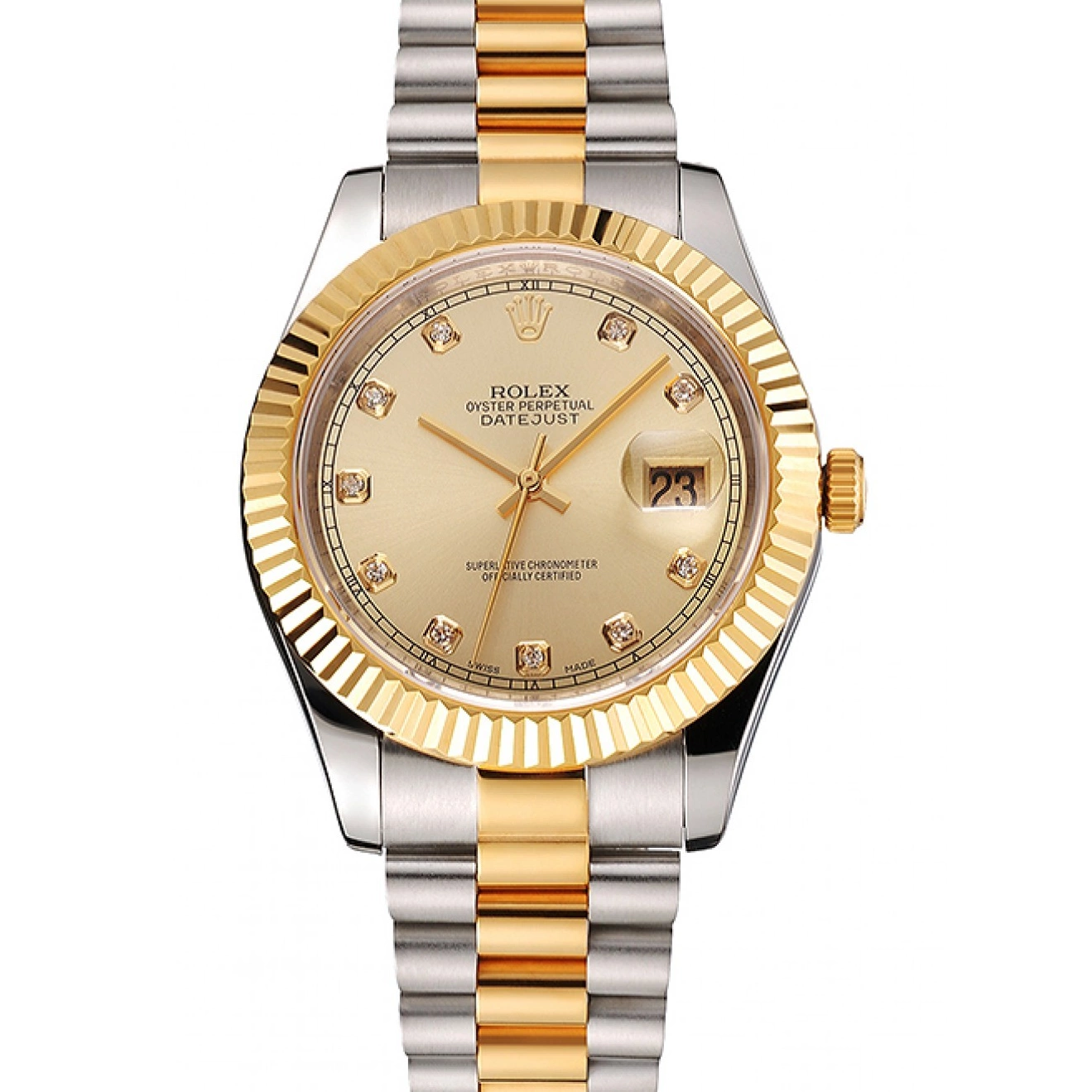 Aaa fake watches Datejust Bracelet Two Gold Case Bezel Tone Swiss Dial And Steel Rolex Stainless 0820